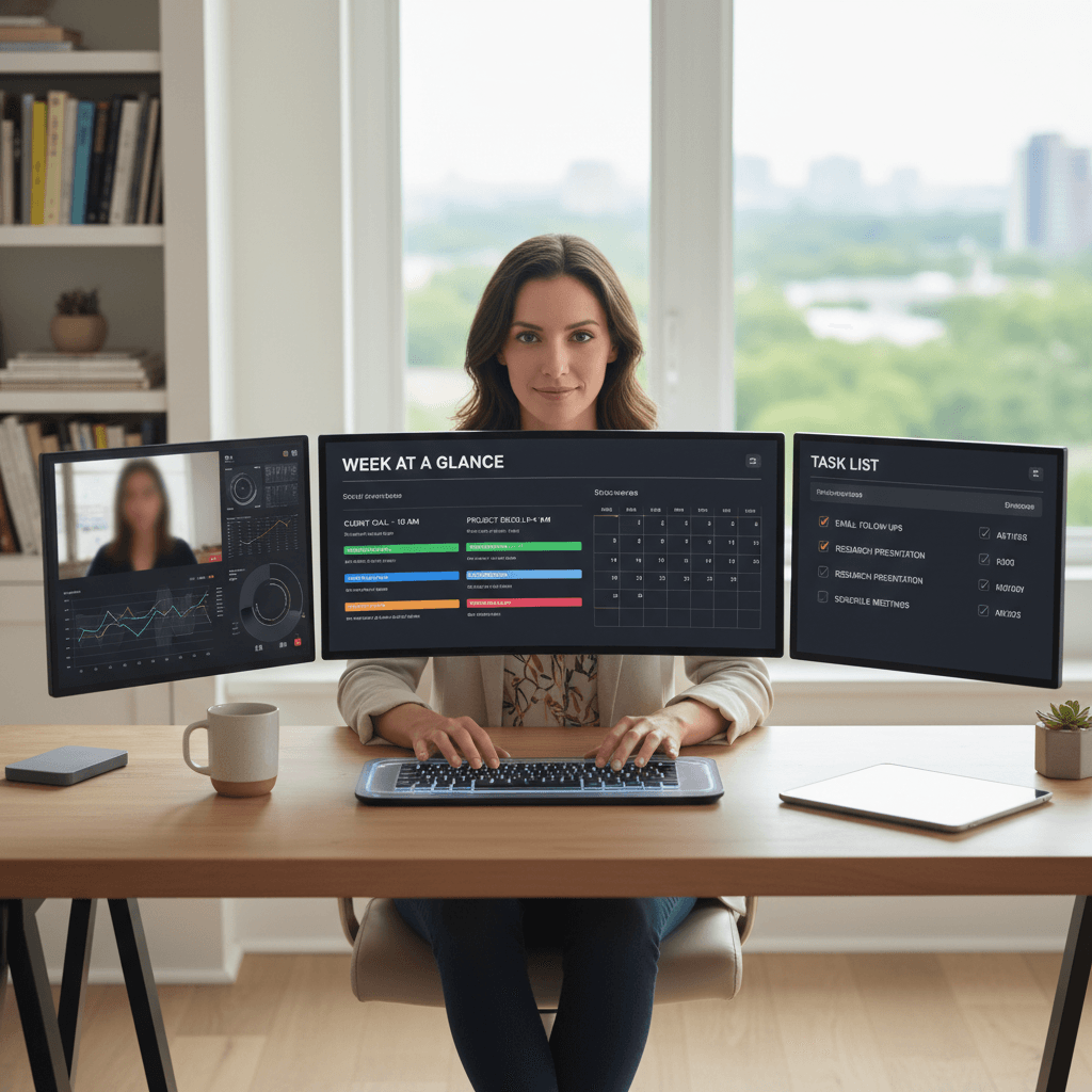 Virtual assistant working at home office managing tasks