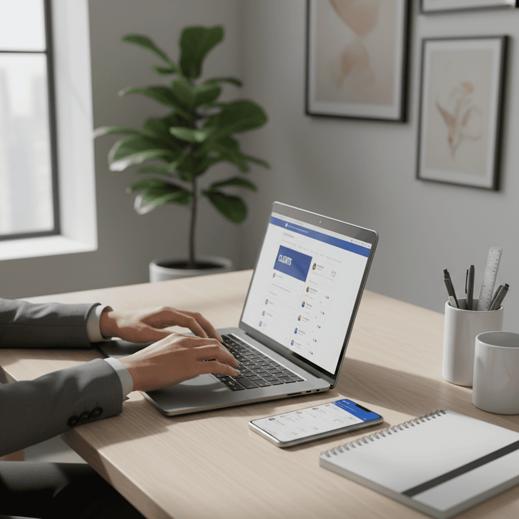 Professional workspace with computer and organized desk setup for virtual administrative support
